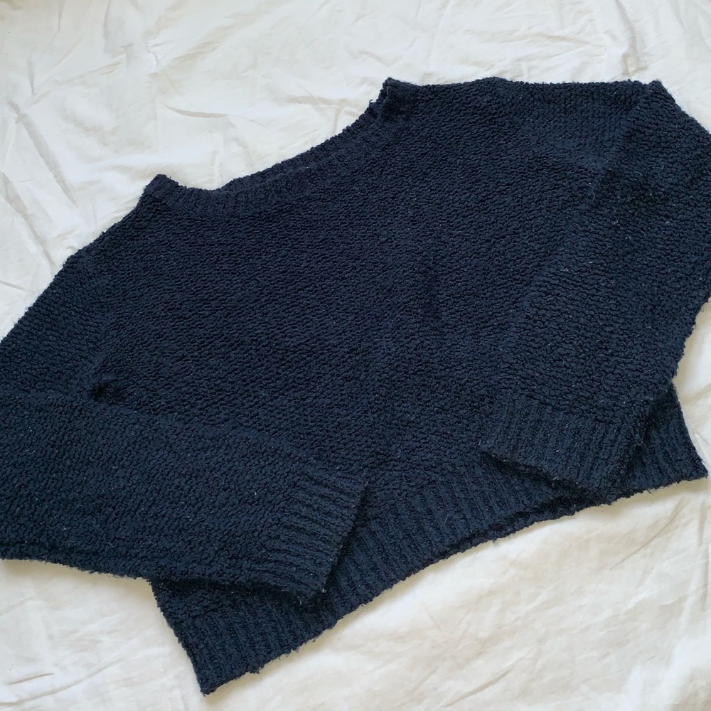 Cropped Navy Knit Sweater